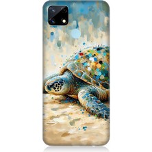 Realme C17 Uyumlu Fırça Darbesiyle Deniz Kaplumbağası  Desenli Silikon Kılıf
