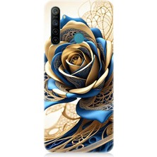 Realme 5i Uyumlu Telkari Sanatta Mavi Gül  Desenli Silikon Kılıf
