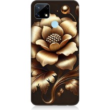 Realme C25 Uyumlu Altın Işıklı Zarif Çiçek  Desenli Silikon Kılıf