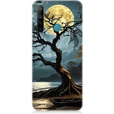 Realme 5i Uyumlu Dolunay Altında Kurumuş Ağaç  Desenli Silikon Kılıf