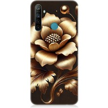 Realme 5i Uyumlu Altın Işıklı Zarif Çiçek  Desenli Silikon Kılıf