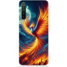 Realme 5 Pro Uyumlu Ateşle Dans Eden Anka  Desenli Silikon Kılıf