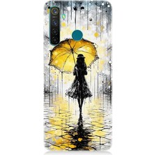 Realme 5 Pro Uyumlu Yağmurda Sarı Şemsiye Altında  Desenli Silikon Kılıf