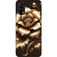 Realme 7 Pro Uyumlu Altın Işıklı Zarif Çiçek  Desenli Silikon Kılıf