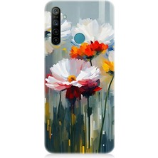 Realme 5i Uyumlu Soyut Çiçek Dokunuşları  Desenli Silikon Kılıf