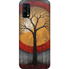 Realme 7 Pro Uyumlu Sarı Kırmızı Ağaç Gölgesi  Desenli Silikon Kılıf