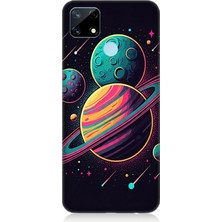Realme 12 Uyumlu  Evreninde Renkli Gezegenler  Desenli Silikon Kılıf