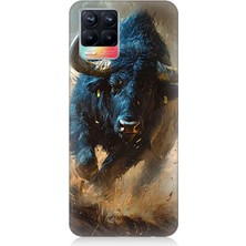 Realme 8 Uyumlu Renk Patlamasında Saldıran Boğa  Desenli Silikon Kılıf