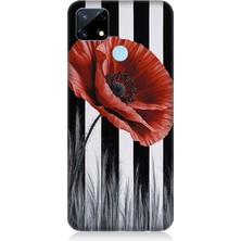 Realme 7i Uyumlu Siyah Çizgide Gelincik  Desenli Silikon Kılıf