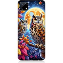 Realme C25 Uyumlu Dallarda Bilge Baykuşlar  Desenli Silikon Kılıf