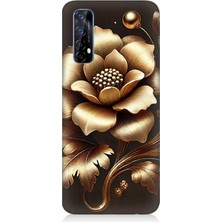 Realme 7 Uyumlu Altın Işıklı Zarif Çiçek  Desenli Silikon Kılıf