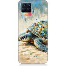 Realme 8 Uyumlu Fırça Darbesiyle Deniz Kaplumbağası  Desenli Silikon Kılıf