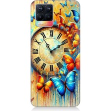 Realme 8 Uyumlu Saat ve Kelebek Zamanı  Desenli Silikon Kılıf