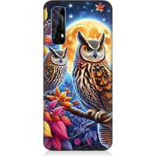 Realme 7 Uyumlu Dallarda Bilge Baykuşlar  Desenli Silikon Kılıf