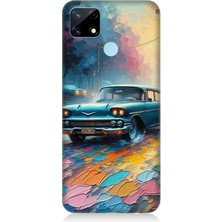 Realme C25 Uyumlu Renkli Yol Üzerinde Araba  Desenli Silikon Kılıf