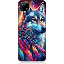 Realme 12 Uyumlu Renkli Tüylerde Kurt Ruhu  Desenli Silikon Kılıf