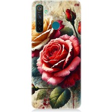 Realme 5 Pro Uyumlu Kırmızı Sarı Gül Tutkusu  Desenli Silikon Kılıf