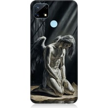 Realme 7i Uyumlu Gölgede Diz Çöken Melek  Desenli Silikon Kılıf