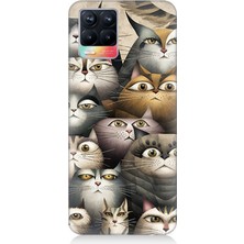Realme 8 Uyumlu Meraklı Gözlü Kediler  Desenli Silikon Kılıf