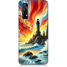 Realme 7 Uyumlu Alevli Fener Kayalık Yalnızlığı  Desenli Silikon Kılıf