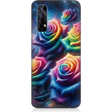 Realme 7 Uyumlu Gökkuşağı Güllerin Patlaması  Desenli Silikon Kılıf