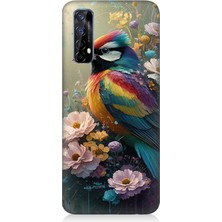 Realme 7 Uyumlu Çiçekler Arasında Kuş  Desenli Silikon Kılıf