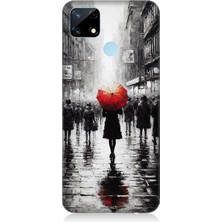 Realme C25 Uyumlu Kırmızı Şemsiyeli Yalnızlık  Desenli Silikon Kılıf