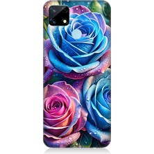 Realme C25 Uyumlu Gökkuşağı Renkli Güller  Desenli Silikon Kılıf