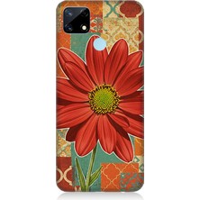 Realme C17 Uyumlu Kiremit Desende Renkli Çiçek  Desenli Silikon Kılıf