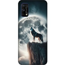 Realme 7 Pro Uyumlu Dolunayda Uluyan Kurt  Desenli Silikon Kılıf