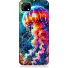 Realme 7i Uyumlu Renkli Denizanası Derinlikte  Desenli Silikon Kılıf