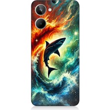 Realme 10 Uyumlu Ateşle Dans Eden Köpekbalığı  Desenli Silikon Kılıf