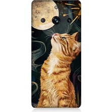 Realme 11 Pro Uyumlu Aya Bakan Meraklı Kedi  Desenli Silikon Kılıf
