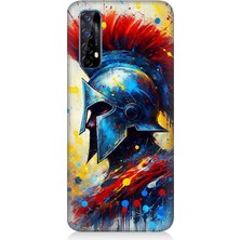 Realme 7 Uyumlu Kızıl Miğferli Savaşçı  Desenli Silikon Kılıf