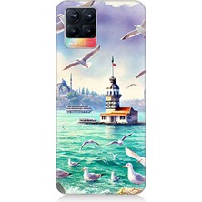 Realme 8 Uyumlu Martılar Arasında Kız Kulesi  Desenli Silikon Kılıf