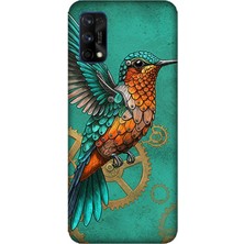 Realme 7 Pro Uyumlu Turkuaz Zeminde Sinek Kuşu  Desenli Silikon Kılıf