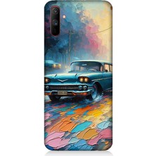 Realme C3 Uyumlu Renkli Yol Üzerinde Araba  Desenli Silikon Kılıf