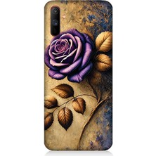 Realme C3 Uyumlu Kuru Yaprakta Mor Gül  Desenli Silikon Kılıf