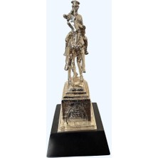 Atın Üstünde Atatürk Büstü Heykel Biblo 43 cm Gümüş Renk