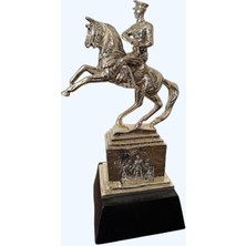 Atın Üstünde Atatürk Büstü Heykel Biblo 43 cm Gümüş Renk