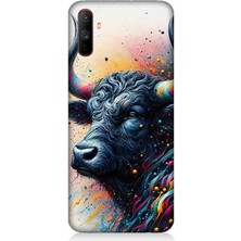 Realme C3 Uyumlu Renk Patlamalı Boğa  Desenli Silikon Kılıf