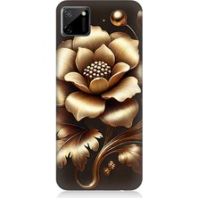 Realme C11 Uyumlu Altın Işıklı Zarif Çiçek  Desenli Silikon Kılıf