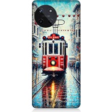 Realme 11 4g Uyumlu Yağmurlu Sokakta Kırmızı Tramvay  Desenli Silikon Kılıf