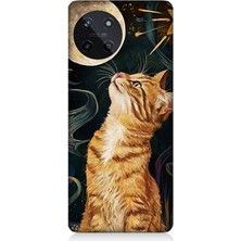 Realme 11 4g Uyumlu Aya Bakan Meraklı Kedi  Desenli Silikon Kılıf