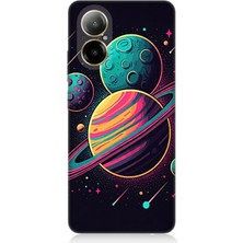 Realme 12 Lite Uyumlu  Evreninde Renkli Gezegenler  Desenli Silikon Kılıf