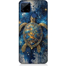 Realme C15 Uyumlu Samanyolu Altında Kaplumbağa  Desenli Silikon Kılıf