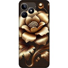 Realme C53 Uyumlu Altın Işıklı Zarif Çiçek  Desenli Silikon Kılıf