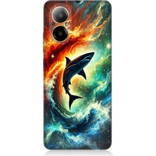 Realme 12 Lite Uyumlu Ateşle Dans Eden Köpekbalığı  Desenli Silikon Kılıf