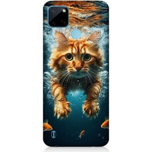 Realme C21Y Uyumlu Suda Yüzen Kedi  Desenli Silikon Kılıf