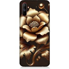 Realme C3 Uyumlu Altın Işıklı Zarif Çiçek  Desenli Silikon Kılıf